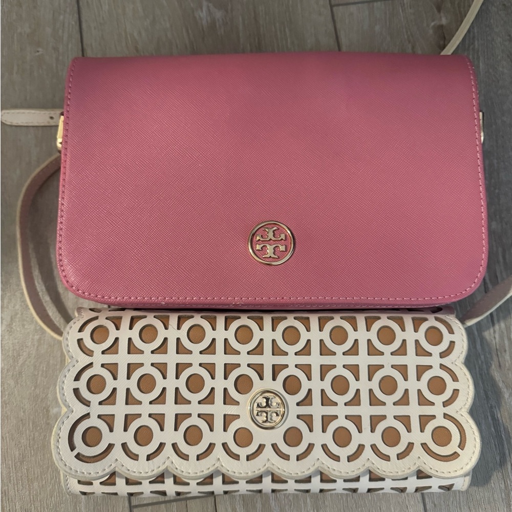 Tory Burch Pink and White Crossbody Bag (take both)